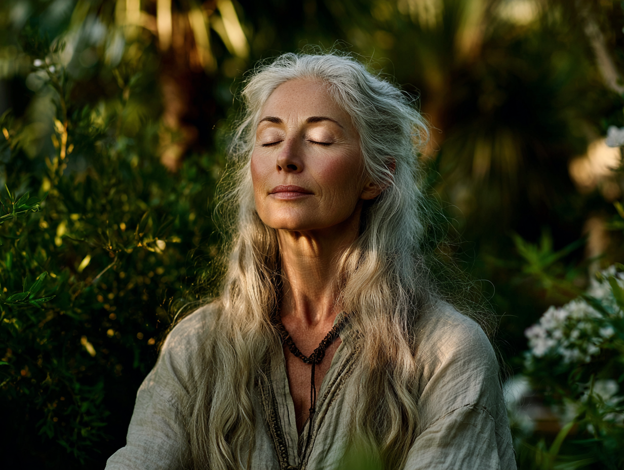 Spokojna para seniorów medytująca